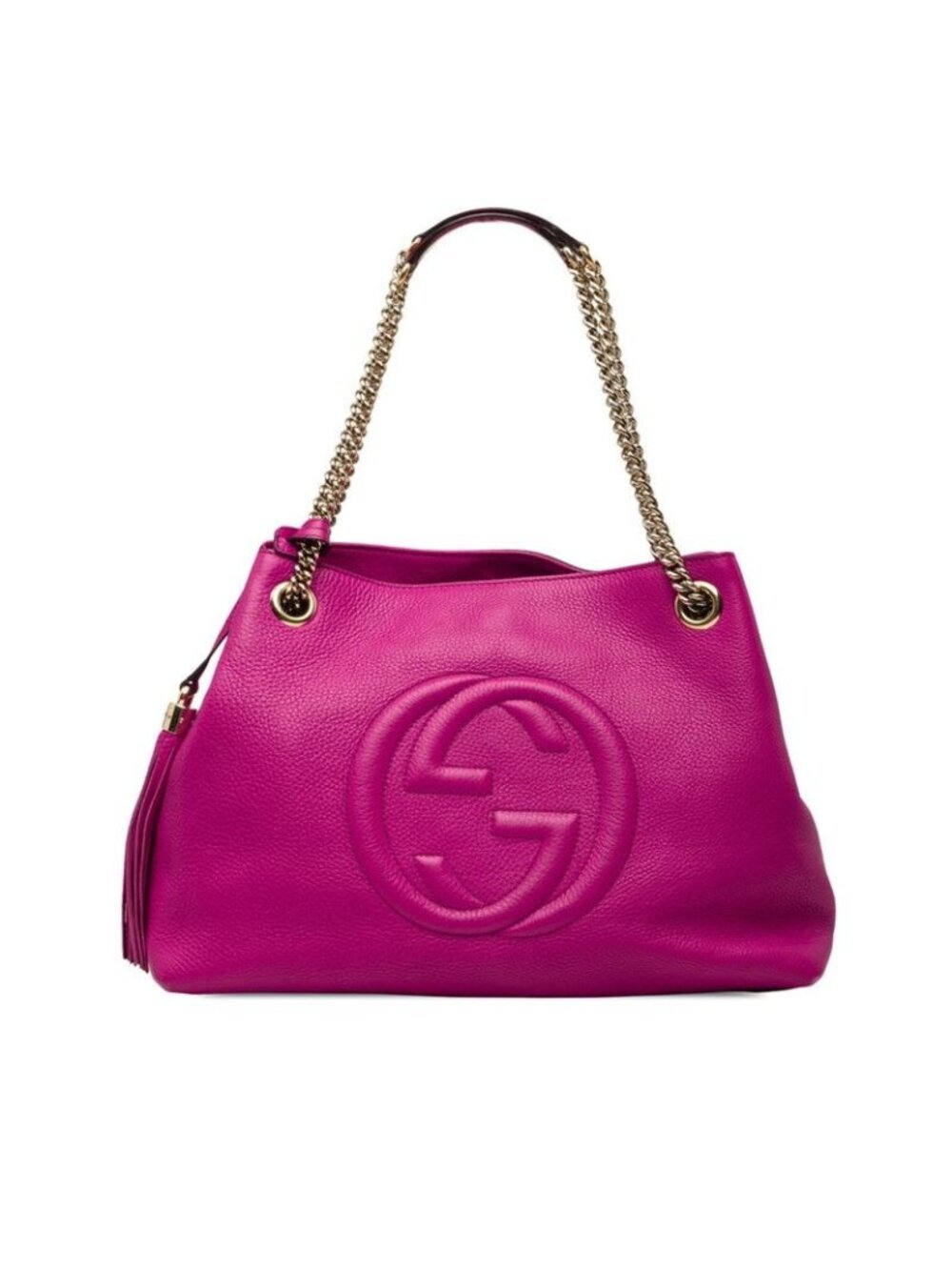 Gucci Interlocking G Soho Fringe Chain Shoulder Bag Pink Leather